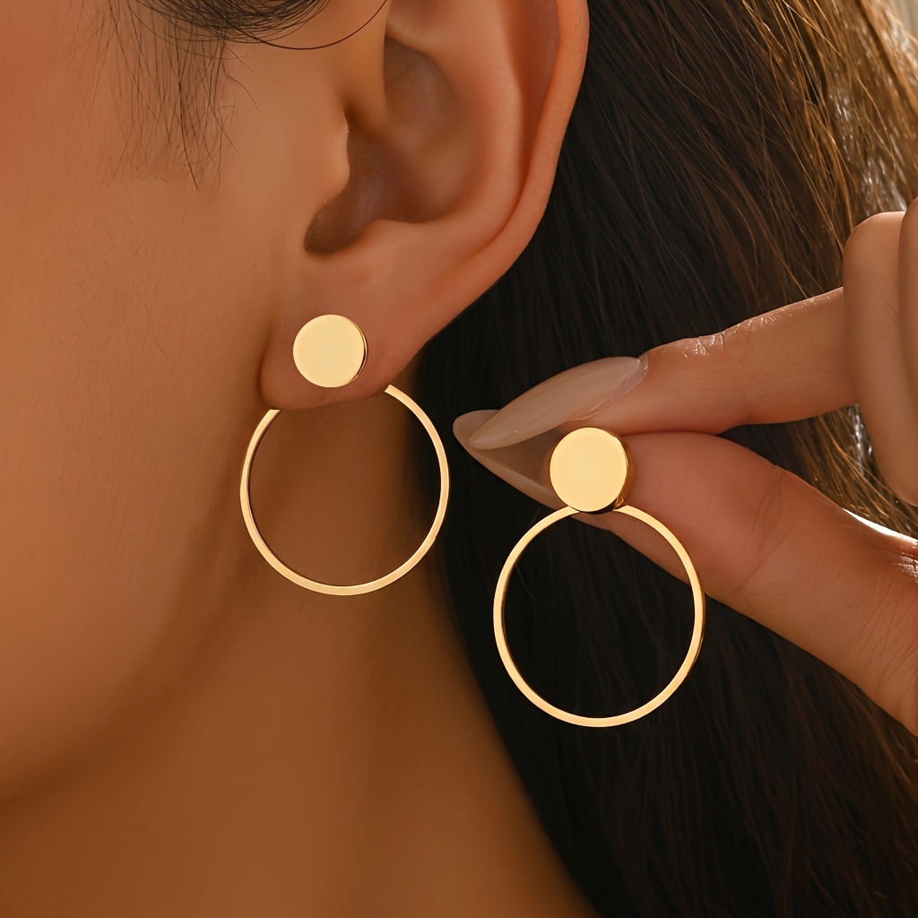 TEMU 1 Pair Of Middle Eastern Spring/summer Women's And Back Stud Earrings, Simple Geometric Shape, Round Hollow Circle Earring Design, Suitable For