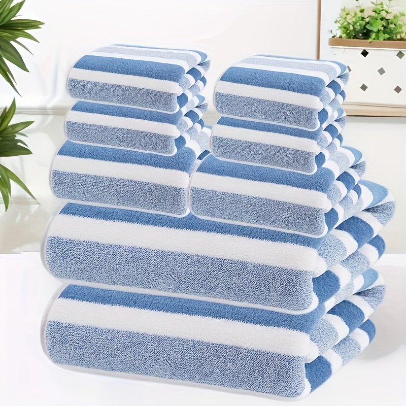 8pcs Set,   Loss, Super Absorbent, Super Soft Two-color Striped   Bath Towel Combination, Including 2 Large Bath Towels, 2 Large Face Towels, 4 Hand Towels