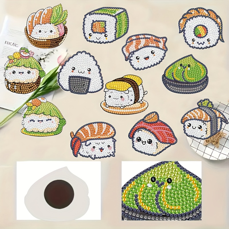 Image of 12pcs Diamond Painting Kit - Artistic Magnetic Refrigerator Stickers - Cute Food Themed Diamond Painting Acrylic Refrigerator Magnets, Gem Art Rhinestone Craft Set, Ideal For Adult Projects