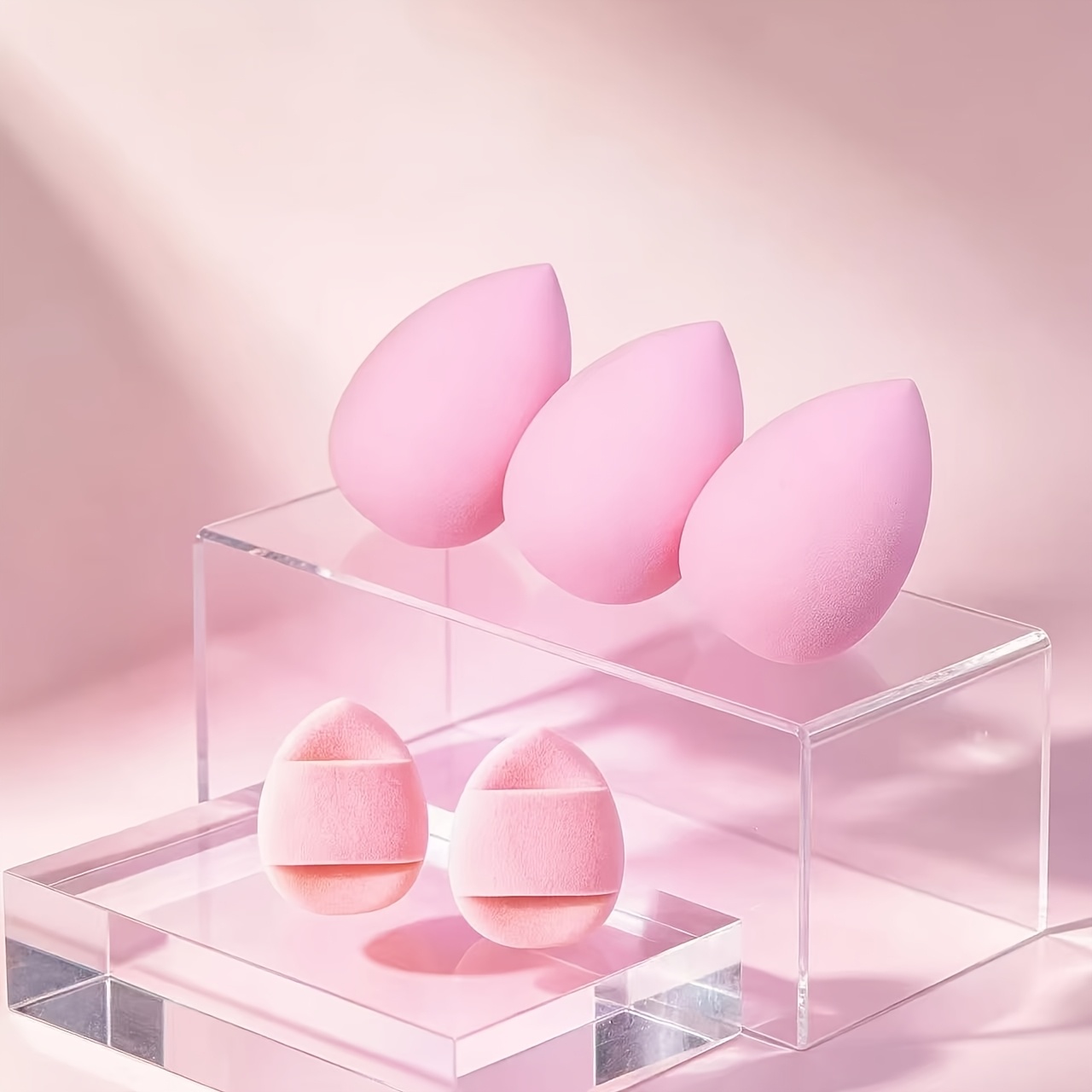 TEMU 5multi-function Pink Makeup Sponges, Foundation Mixing Sponge, Seamless Sponge, Suitable For Liquid, Paste And Powder Formulas, Teardrop Makeup