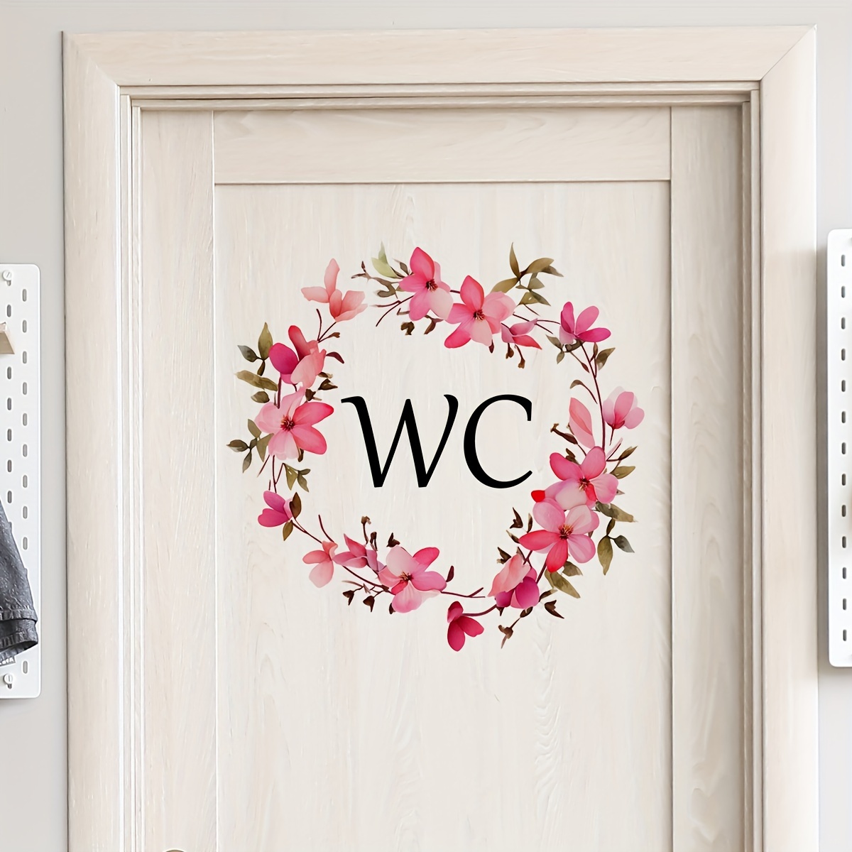 Minimalist English Wc Floral Door Sticker For Bathroom Decoration, Self-adhesive Wall Art