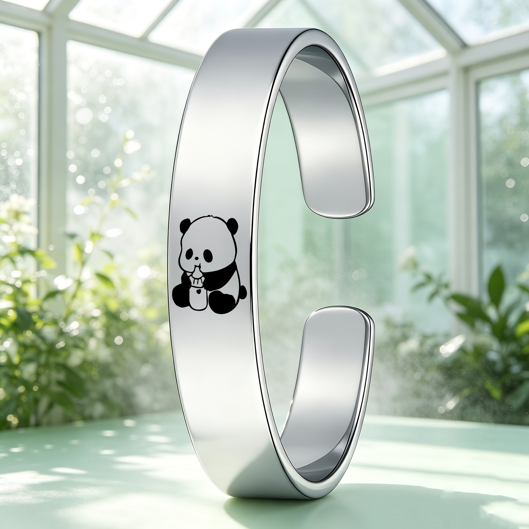 Women's Cute Panda Pattern Stainless Steel Open Bangle