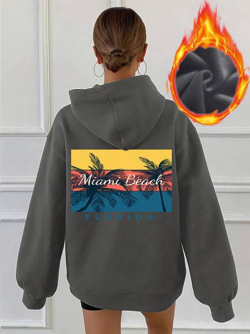 bluză cu glugă pentru femei - imprimat , stil trendy toamnă/iarnă - căptușită groasă, stil lejer, sport, bluză cu glugă casual, confortabilă, versatilă, călduroasă - 1