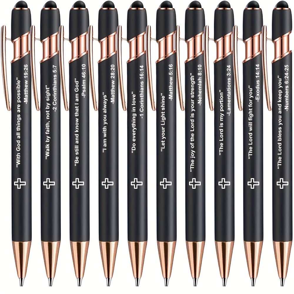 10/30pcs Bible Verse Pens With Cross Design, 2-in-1 Stylus Pens, Smooth Writing For Church, Bible Study, Perfect Easter Gift For Christians. Valentine's Day Gifts, Easter Gifts