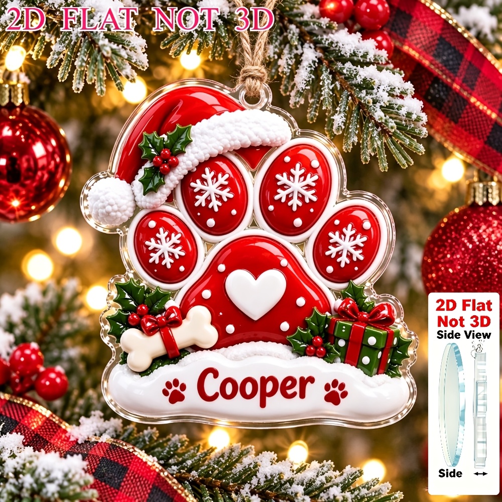 TEMU Personalized 2d Flat Acrylic Print Ornament, Custom Dog Name Christmas Keepsake, Holiday Gift For Pet Lovers, Puppy Commemorative Christmas Tree