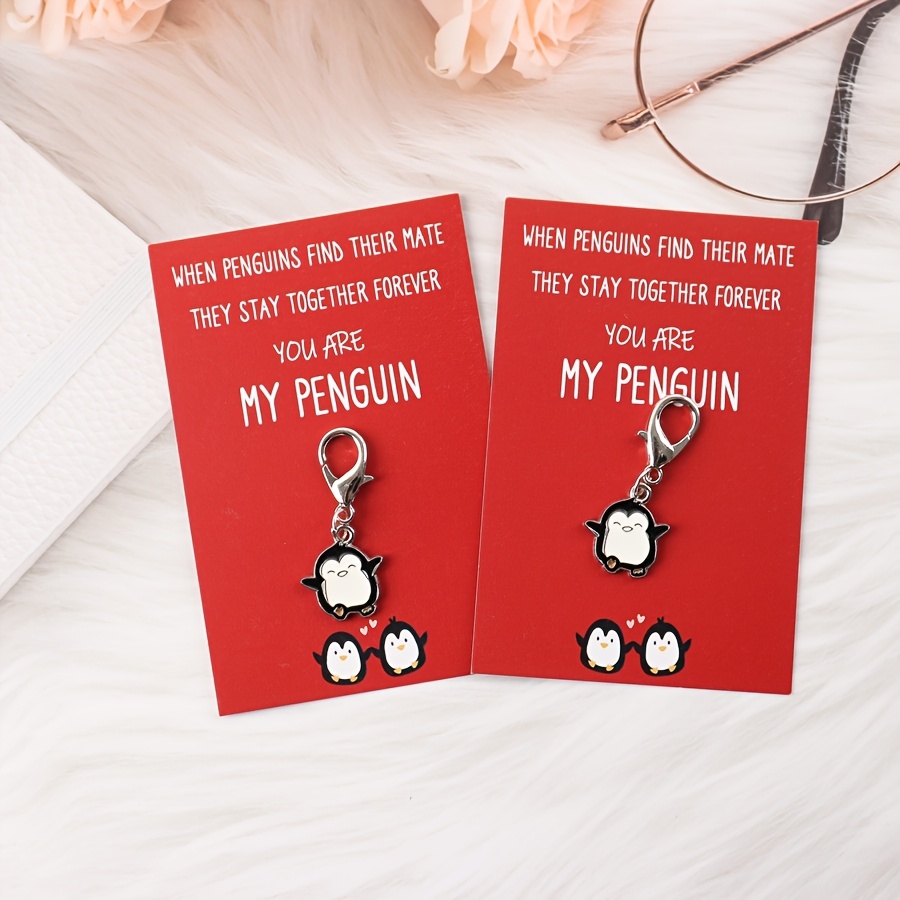 TEMU 2pcs Valentine's Day Anniversary Romantic Gifts For Women Men - Positive Mini Cute Penguin Keychain - Stuffers Gifts For Couple Boyfriend