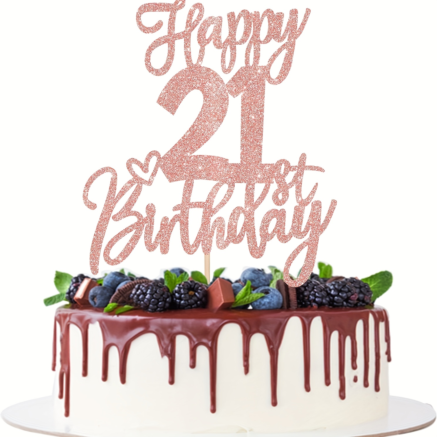 1pc Happy 21st Birthday Cake Topper Glitter Cheers To 21 Years Birthday Cake Pick 1 21 Decoration For Happy 21st Birthday Anniversary Party Decorations Supplies Rose Golden, Halloween, Christmas