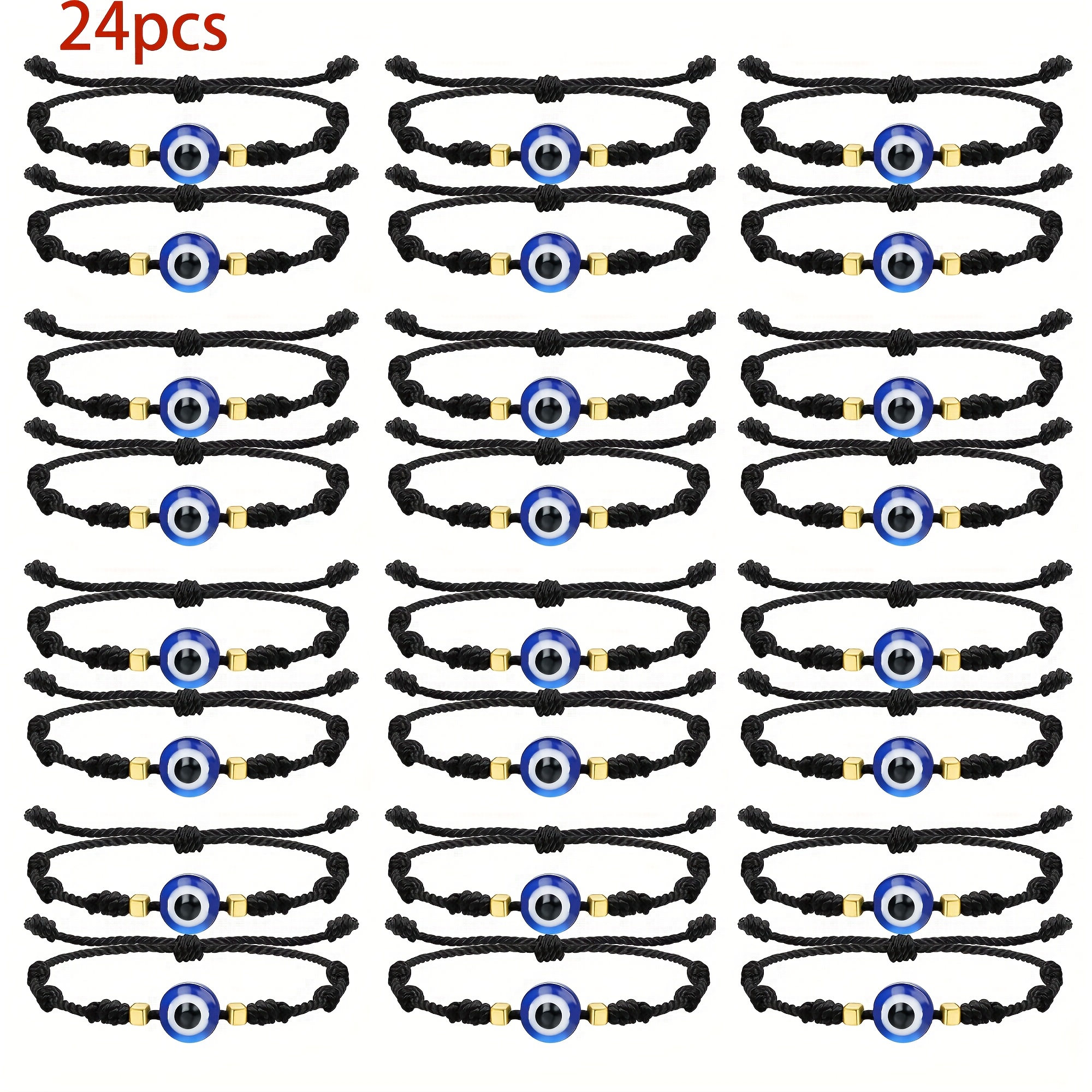 Image of 24pcs Evil Eye Bracelets, Rope, Adjustable Beaded Friendship Jewelry, Simple Tribal Style, Daily & Gift Occasion, Valentine's Day Suitable, Wear, Daily Wear Bracelets | Tribal Style Bracelet |