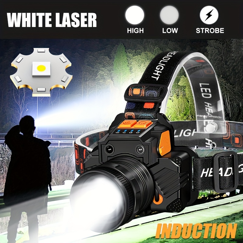 

1pc Led Headlamp, Sensor, 3modes Adjustable Headlight Flashlight, Usb-c Headlamp With Side Lights The For Construction Site Decoration