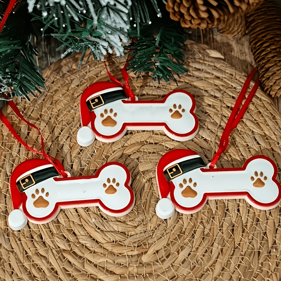 TEMU 3pcs 3pcs Diy Dog Bone & Paw Print Christmas Ornaments Suitable For Dog Owners, /initials On Resin Pendants, Hanging Tree Decorations For Xmas