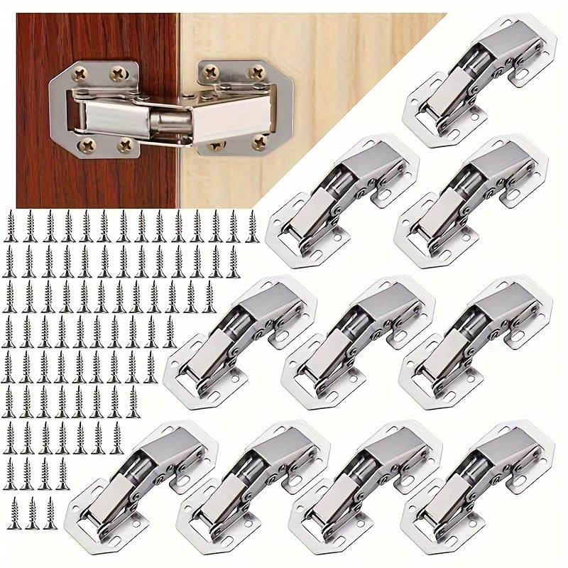 

10-pack Modern Brushed Nickel Cabinet Hinges - Easy Install, 90° Spring Action With Buffer Damping, Includes Screws For Wood Furniture