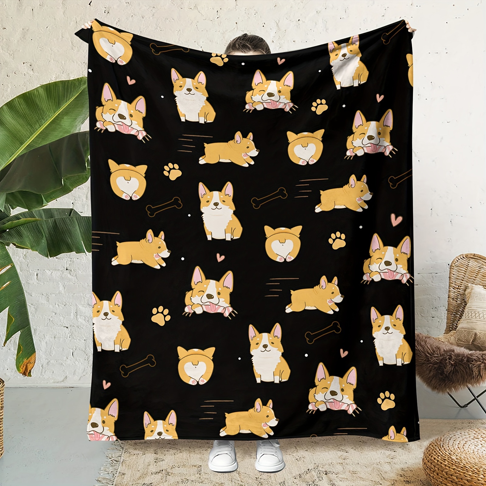 

Corgi-themed Soft Flannel Throw Blanket - Cozy, Warm, And Versatile For Couch, Bed, Office, And Travel Soft Blanket Flannel Blanket