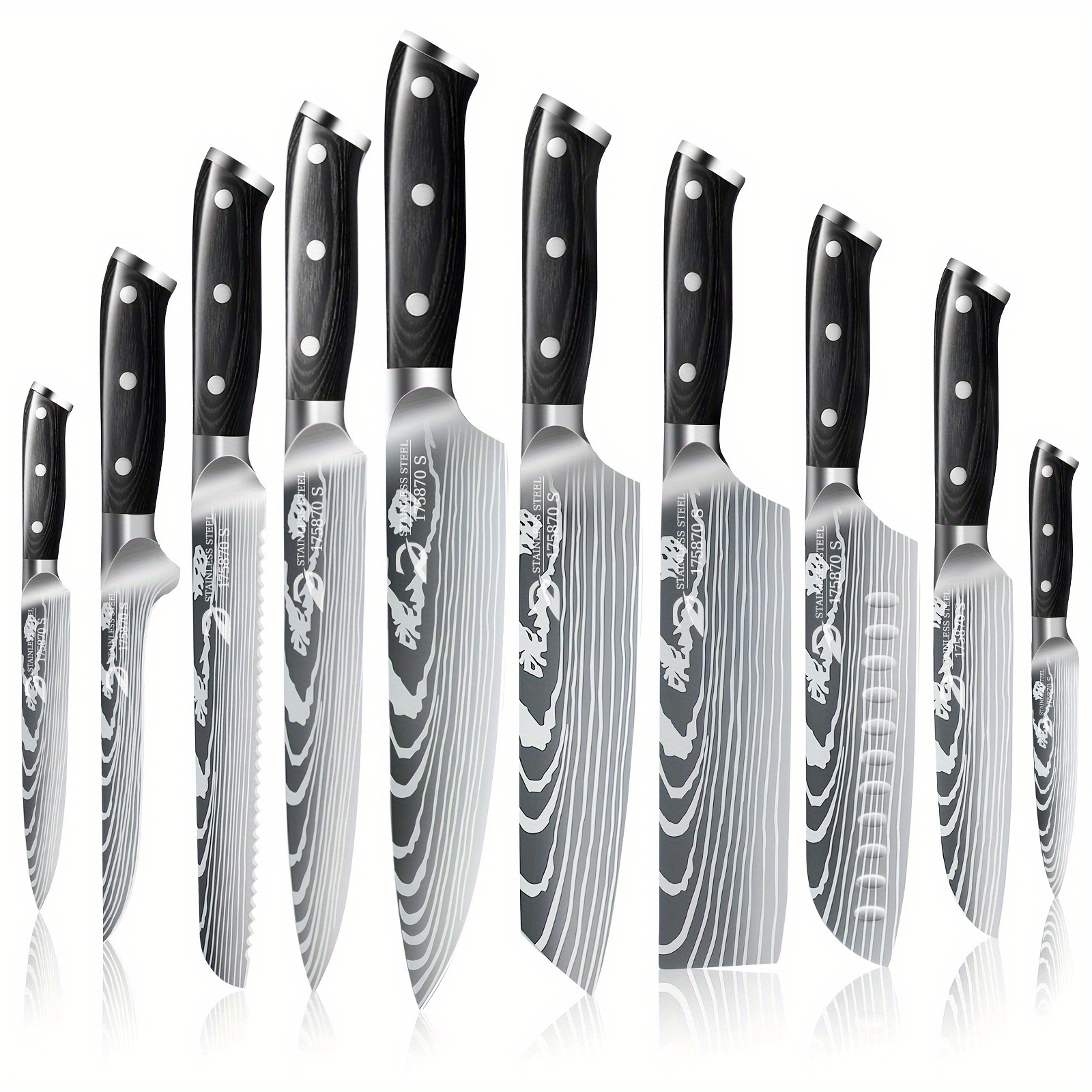 TEMU 10pcs Professional Kitchen Knife Set, Knife Set Pakkawood Handle, Dishwasher Safe Knives Set For Kitchen, Stainless Steel Kitchen Knives, Kitchen Supplies Gifts For Mom Or Dad