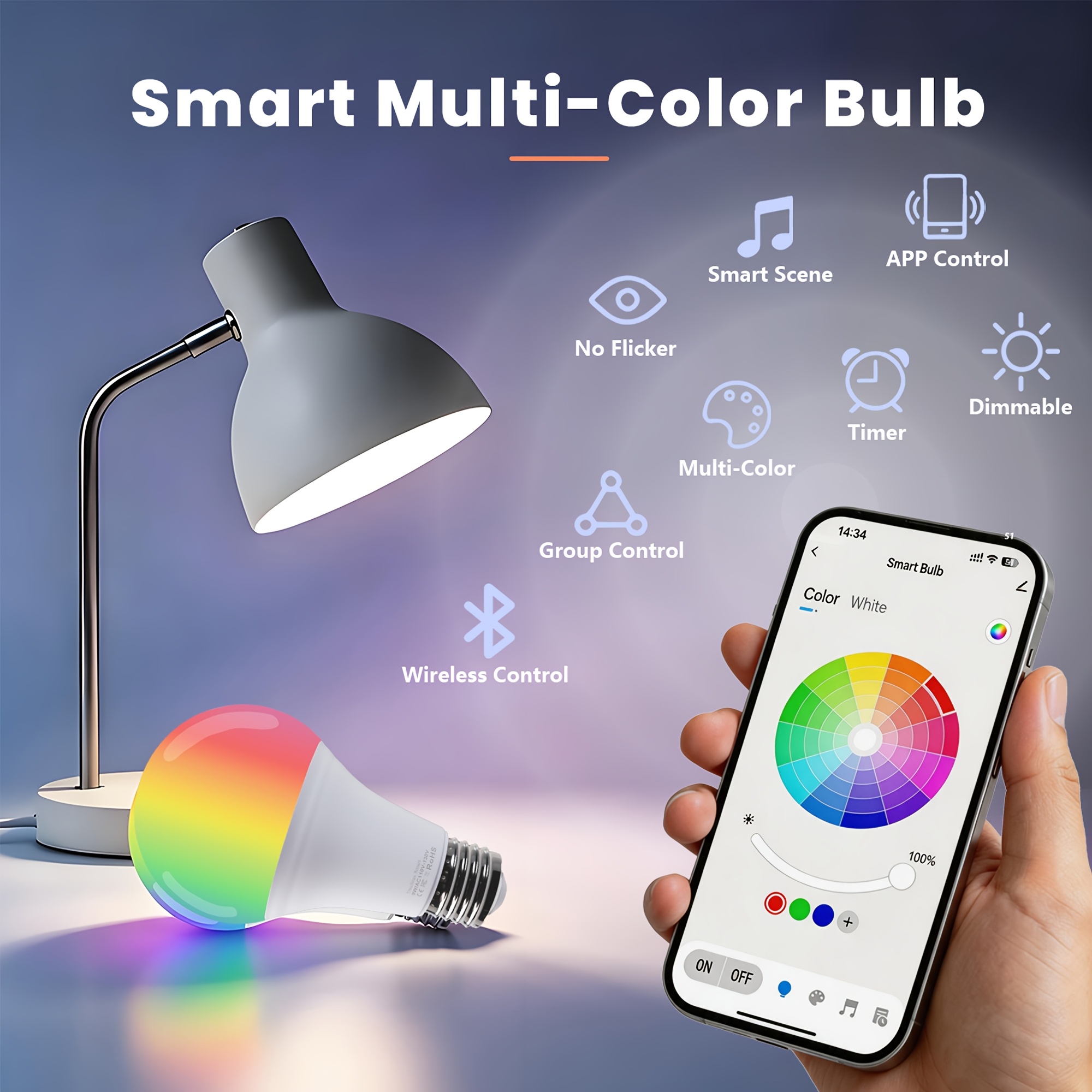 3pcs Led Smart Light Bulbs, 800lm Color Changing Light Bulb, Dimmable A19 60w Equivalent Smart Bulbs For Bedroom, Living Room