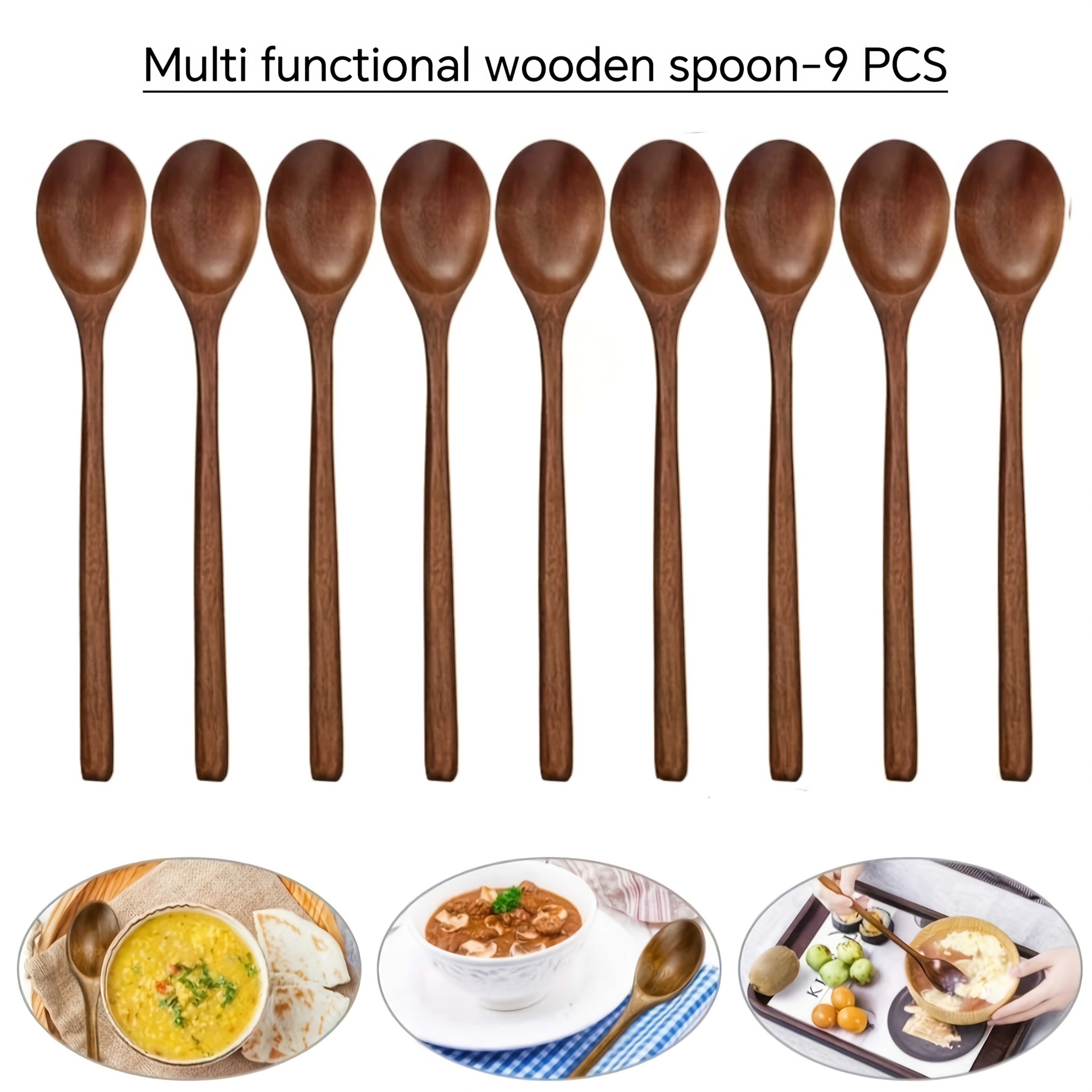 

9pcs Set Natural Wooden Spoons, Cooking & Serving Utensils, Kitchen Tools For Soup, Stew, Sauces, And More