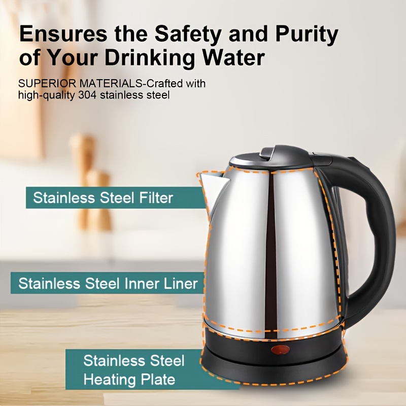 fast boiling 2l stainless steel electric kettle ideal for coffee tea safe quick heating home outdoor use details 1