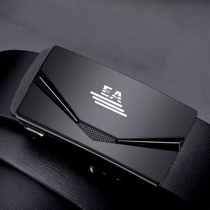 TEMU Men' Belt With Ea Logo - Adjustable Business Belt Suitable For Dress Shirts & Casual Wear, Automatic Buckling System, Comfortable Waist For