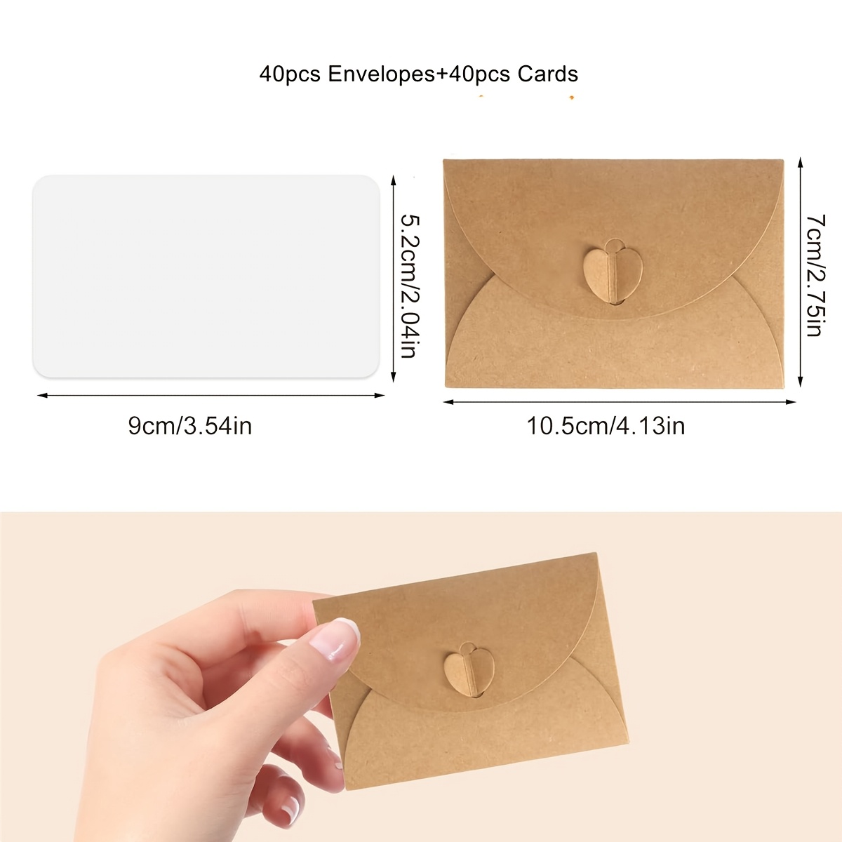 Image of 40pcs Mini Envelopes With 40pcs Blank Cards Vintage Small Paper Envelope With Heart Closure Card Set For Wedding Birthday Party Invitation