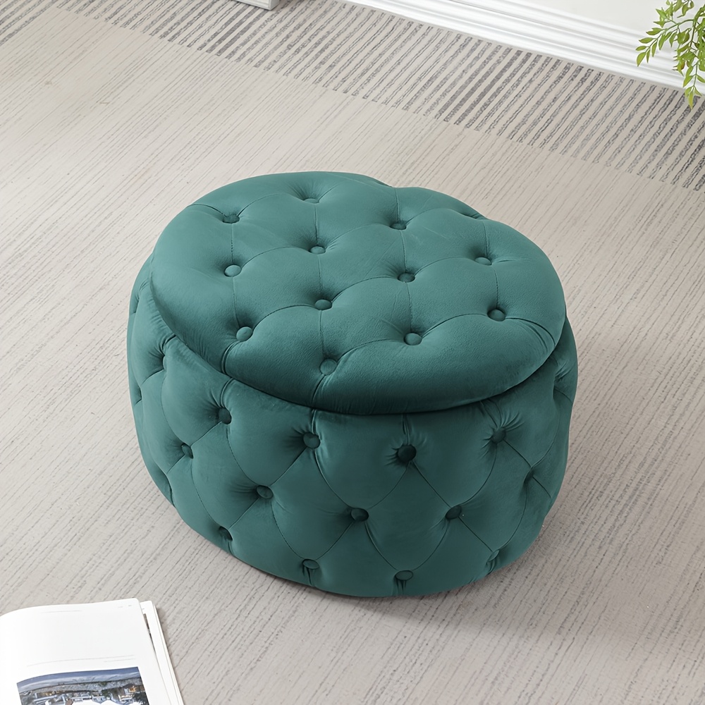 oval storage ottoman button tufted footrest stool for living room Product details 0