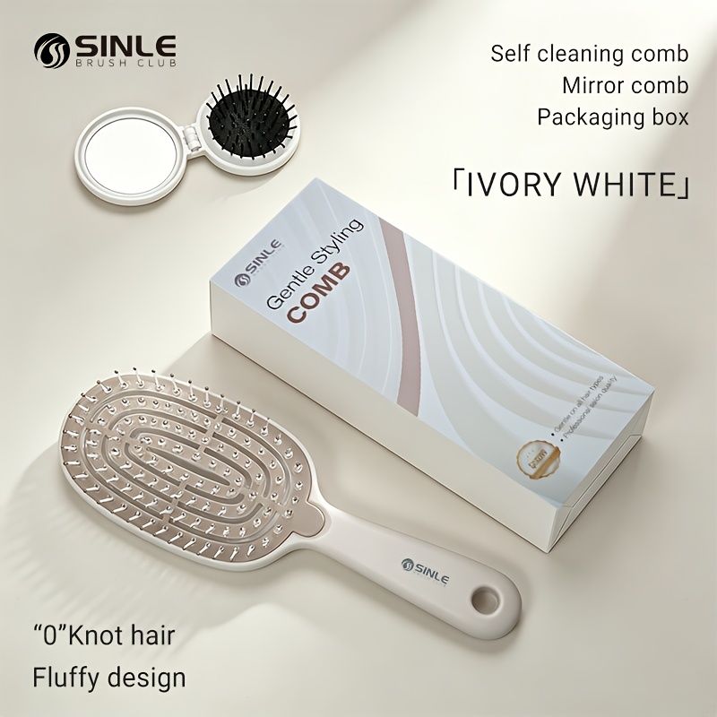 TEMU 2pcs Self-cleaning Styling Comb Set, Women's High-top Comb, Air Cushion Massage Scalp Curling Comb, Dry And Wet Use, Easy Hair Combing, Portable