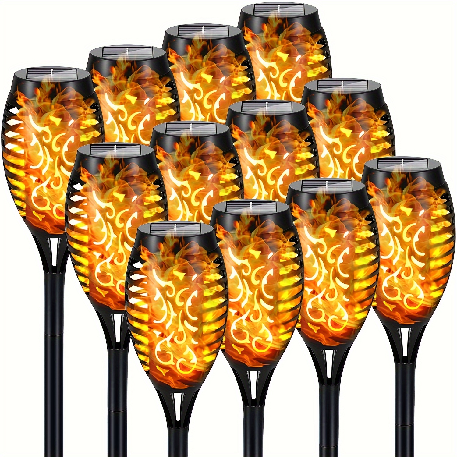 

4-piece Solar Flame Lights With Flickering Effect - Perfect For Outdoor Pathways, Lawns & Villa Landscaping