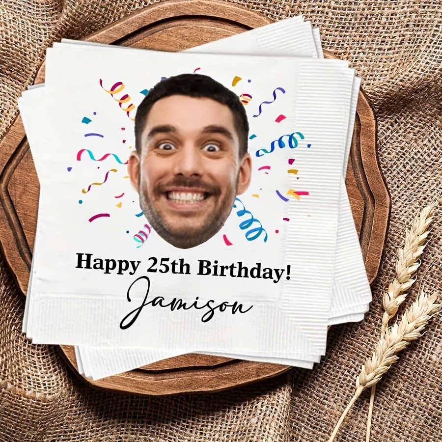 TEMU Custom Birthday Napkins, Personalized Face Name Tissues Photo Decorations, Creative Cocktail Paper Gifts For Him/her, Elegant Tabletop Party