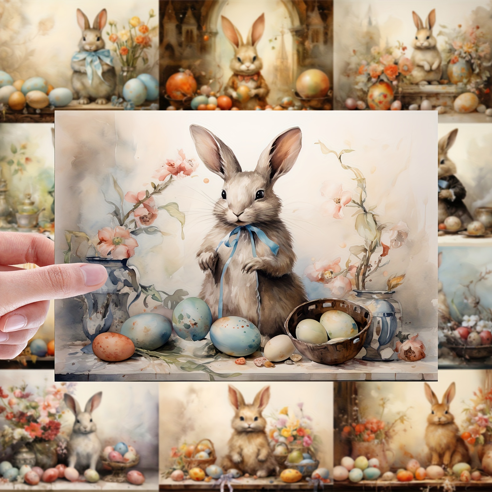 

16pcs A5 Easter Bunny & Egg Oil Painting Paper, 8.26x5.7" - Diy Crafting Sheets For Handmade Greeting Cards, Bullet Journals & Decorative Projects