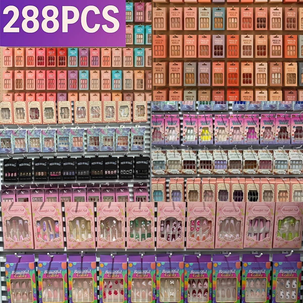 TEMU 288pcs Of Nail Random Combination Set Fashion Mixed Color High-grade Texture Wearable Nail Glossy Nail Fake Nail