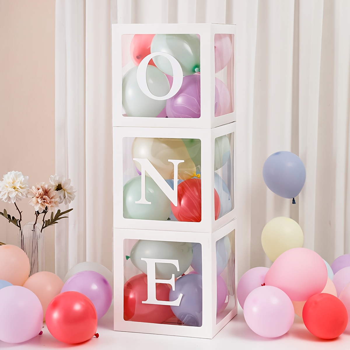 

Chic 'one' Letter For First Birthday - Transparent Square Decor With Photo Prop, Showers & Gender Reveals, Decorating The Party, -