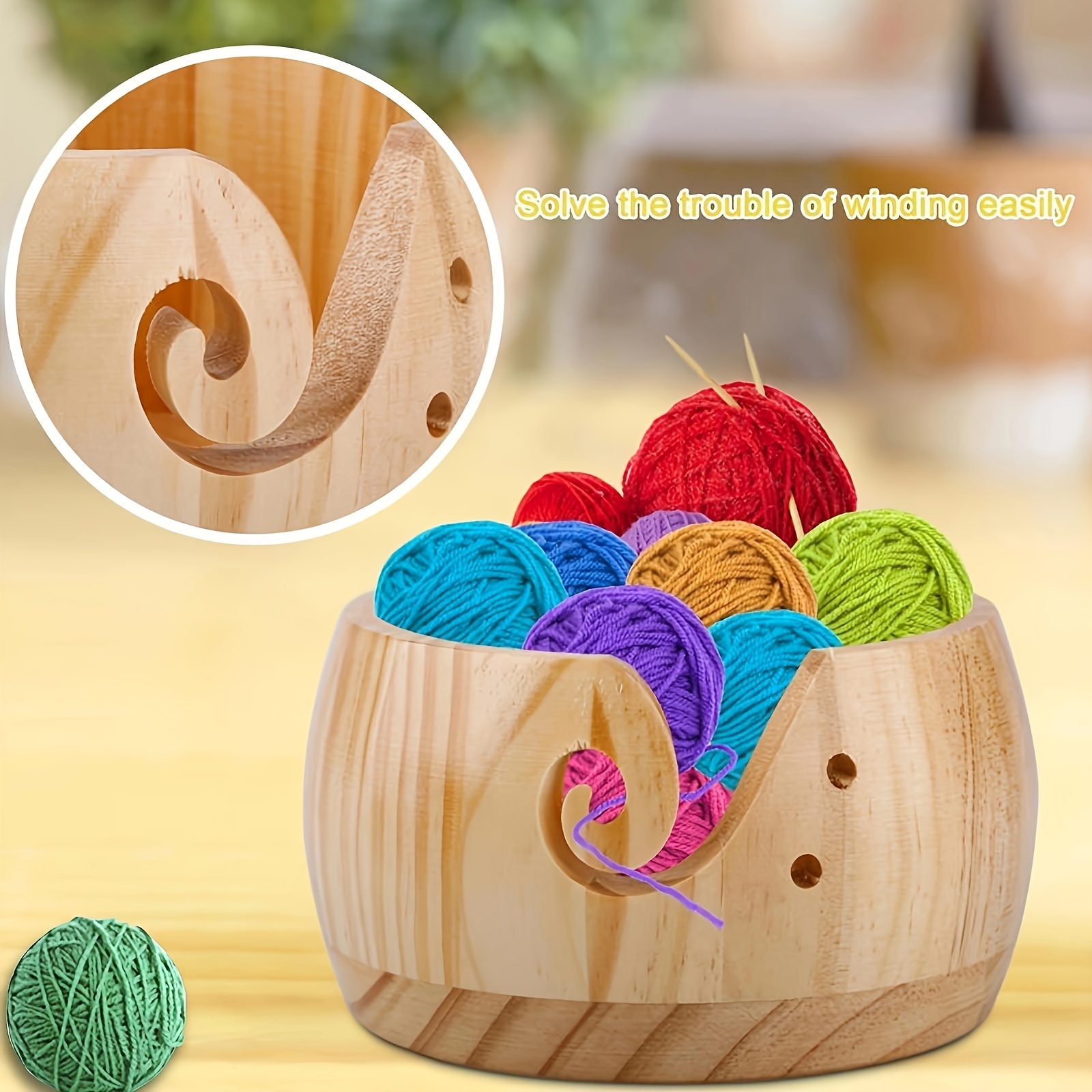 Round Wood Yarn Bowl Lid Vintage Wooden Yarn Bowl Practical - Temu