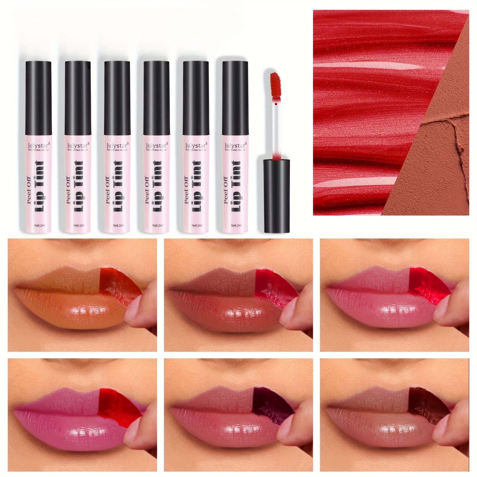 TEMU 6pcs Set -off Lip Tint Set – Long-lasting, Waterproof, Hydrating – High, Non-sticky, Lightweight Formula – Smooth Application, Natural Finish – Tones – Ideal For Daily Use And Special Occasions