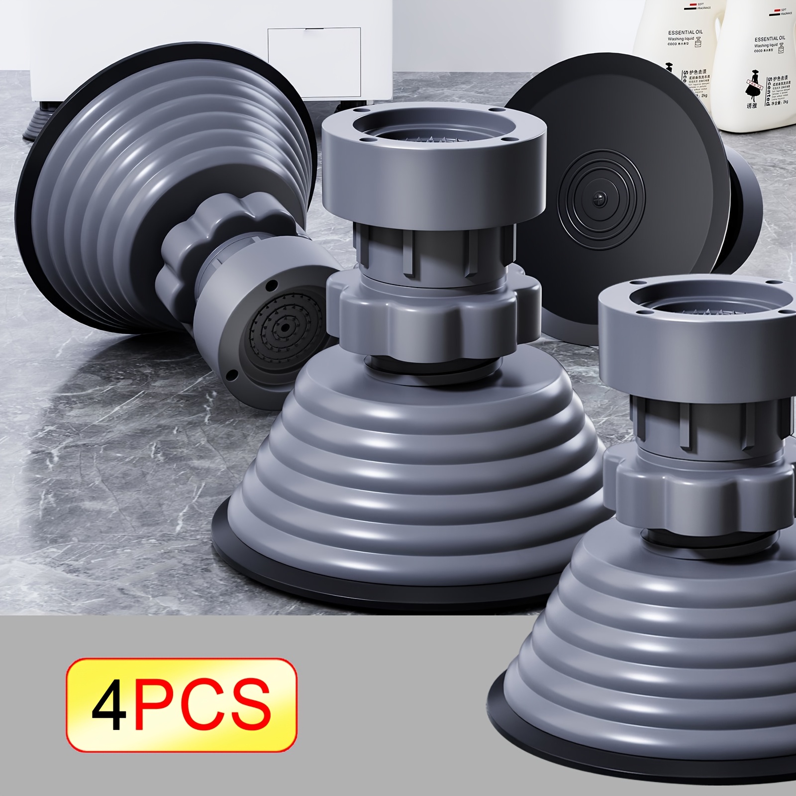 TEMU 4 Washing Machine Bases - Shock-absorbing Pads, Adjustable Height, Non-slip/shock-absorbing/noise-reducing Plastic Pads, Battery-free,