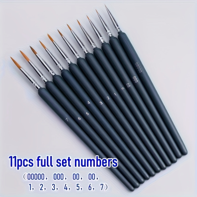 11pcs Professional Fine Line Painting Brush Set, Diy Figure Painting Pens Durable Nylon Bristles, Suitable For Watercolor, Oil Painting, Acrylic Painting, Artisan With Wooden Handle Detail Brush