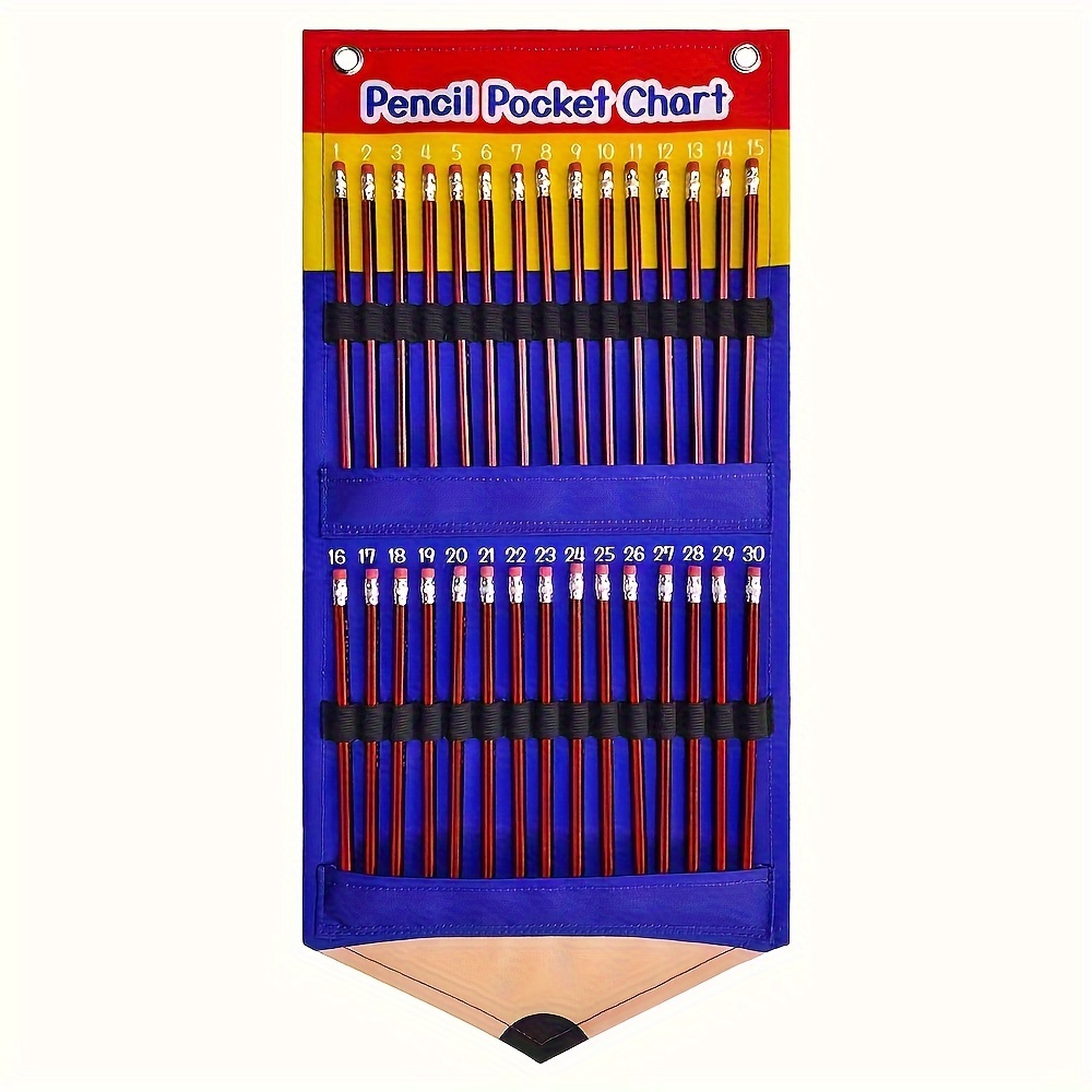 

1pc Pencil Parking Pocket Chart, Classroom Pencil Dispenser Holder, Durable Polyester Wall Organizer With Elastic Straps, Easy Hanging With Grommets, Stationery Storage Solution