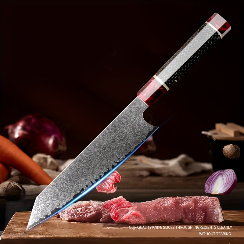 

Damascus Steel Chef Knife, 8-inch Red Tree Fat Handle Chef's Special Meat Cutting Knife, Sushi Knife Cooking Knife, Household Kitchen Cooking Knife, Vegetable And Meat Cutting Chef Knife