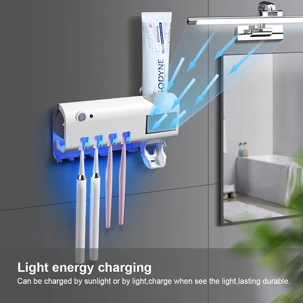 TEMU 3in1 Toothbrush Holder, Bathroom Toothbrush Holder Wall Mounted Toothbrush Holder With 4 Slots And 1 Automatic Toothpaste Dispenser For Ladies Family