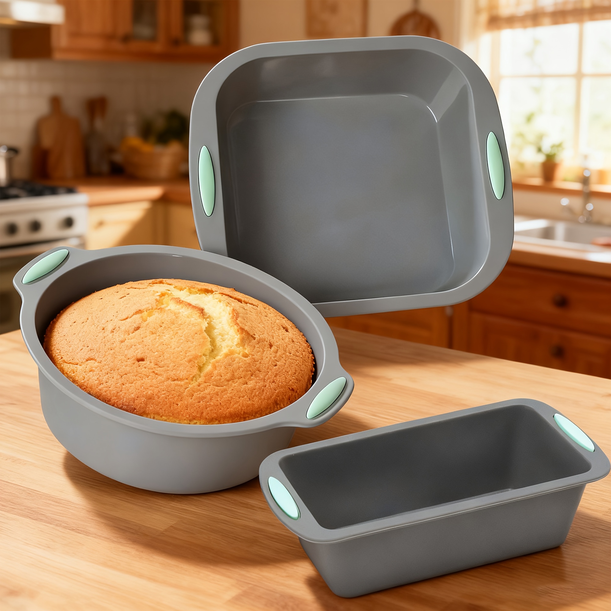 A Set Of 3 Non Stick Mini Cake Molds Suitable For Small Ovens And Mini Air Fryers, Ideal For Daily Household Use And Holidays Such As Easter, Thanksgiving, , Father's Day, Etc