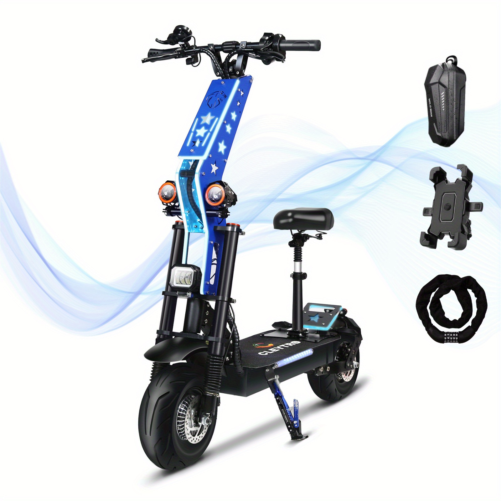 Electric Scooter For Adults, Powerful Dual Motors, 60v38ah Battery, 65 Miles Max Range, Hydraulic Disc Brakes, Dual Suspension, 12 Inch Road Tires, Fast Electric Scooter, Foldable With Adjustable Seat