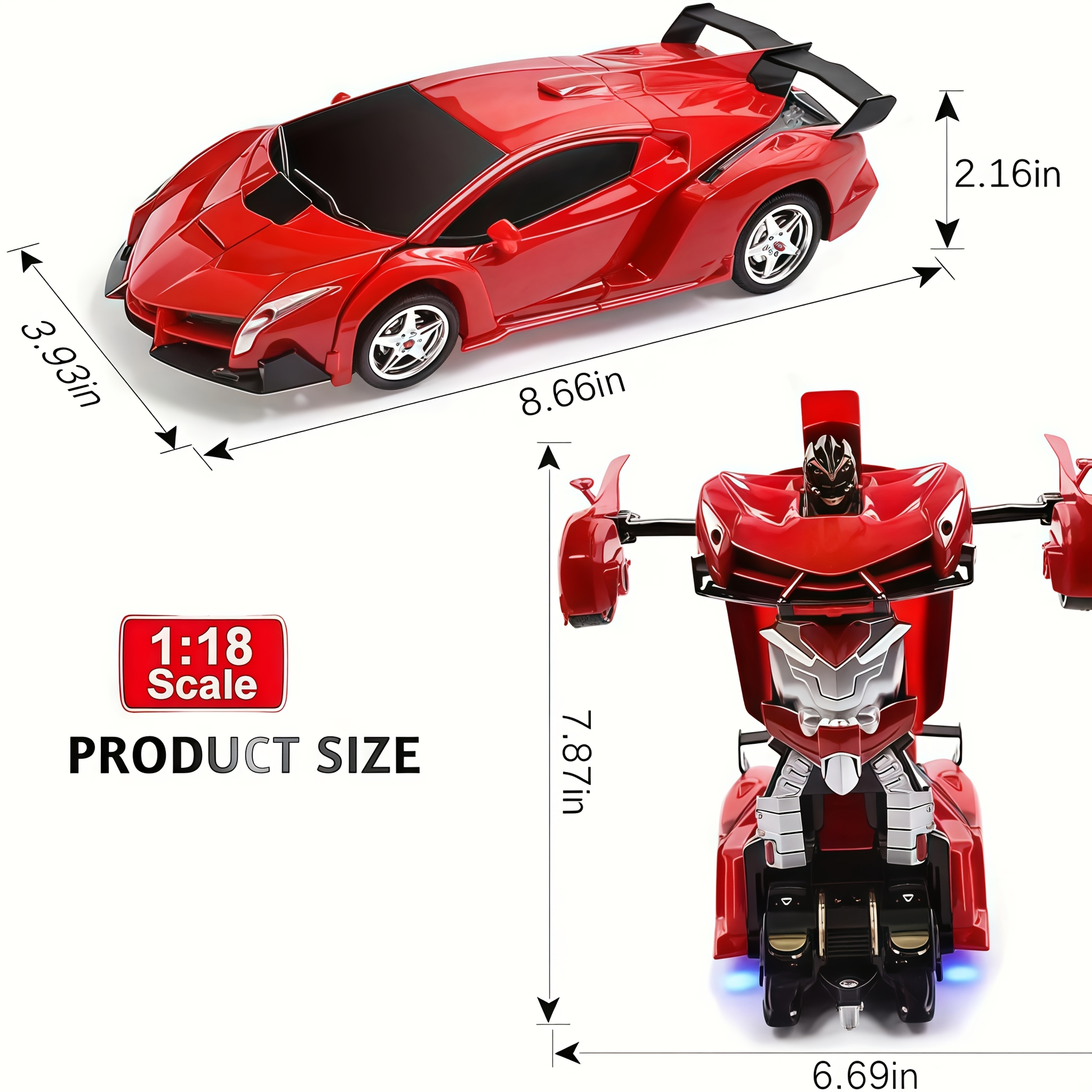 Transformer Car Robot, R/C Remote Control Car Toy, One-button Transformation, 1:18 Ratio, 360° Rotation Drift, Suitable for Toys, Gifts, Educational Toys for Children Over 3 Years Old