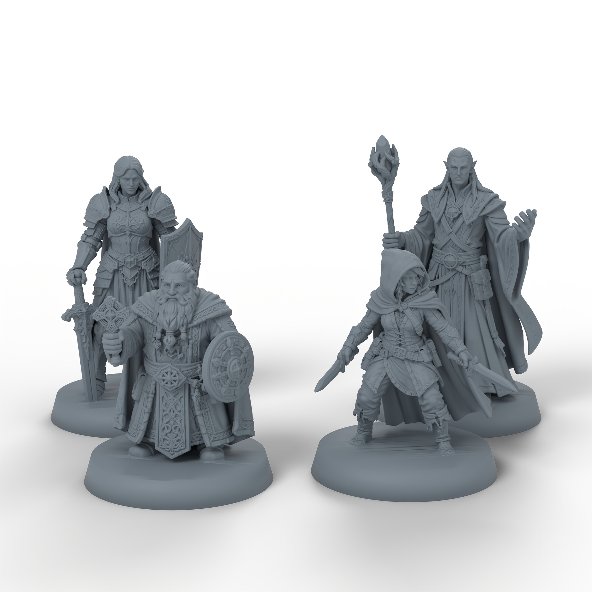 TEMU 4pcs Adventurer Squad Miniature Set, Unpainted 3d Printed White Models In Standard Tabletop Game Scale. Rich With Clear Clothing And Armor