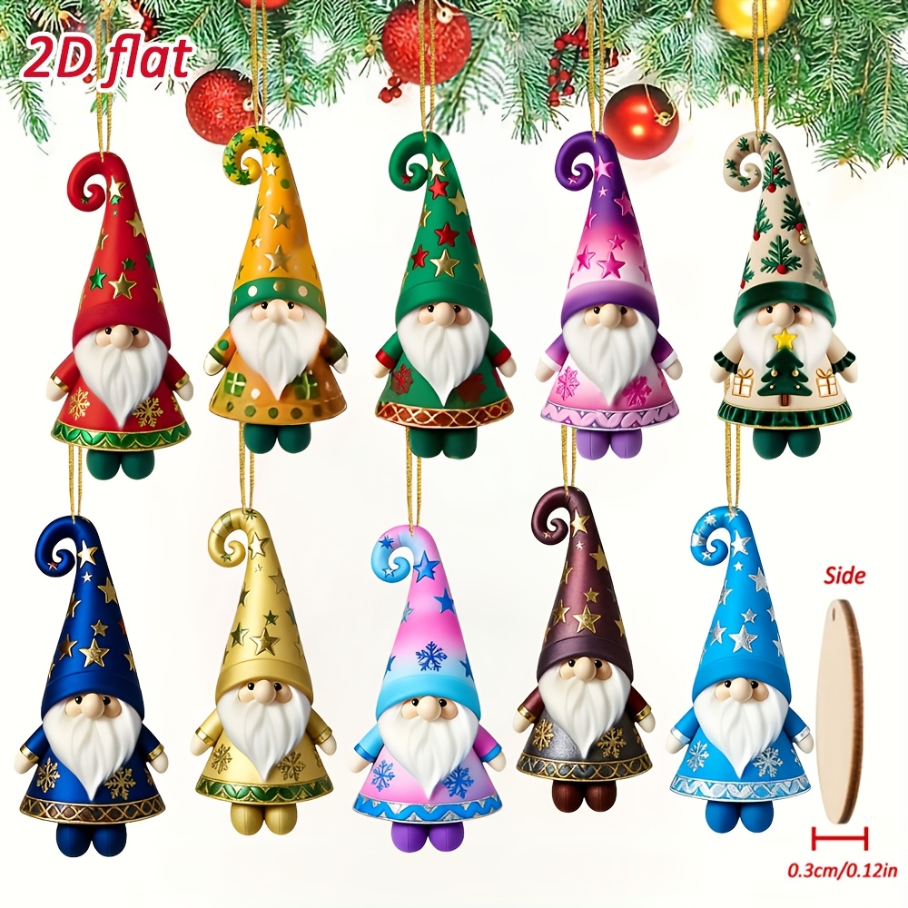 TEMU [2d Flat] 10pcs Colored Christmas Gnome Wooden Hanging Ornaments, 3.94-inch Christmas Decor Set, Personalized 2d Flat Wooden Hangings, Christmas