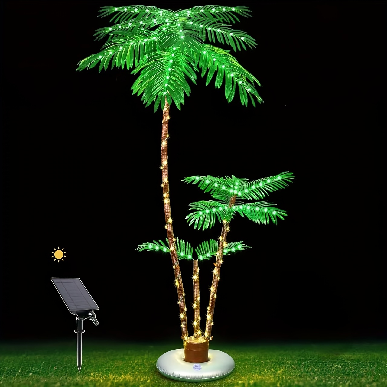 TEMU Solar Lighted Palm Tree For Outside Patio, 6' 3 Trunks Outdoor Christmas Decoration Decor, Light Up Led Artificial Trees Lights For Bar Home