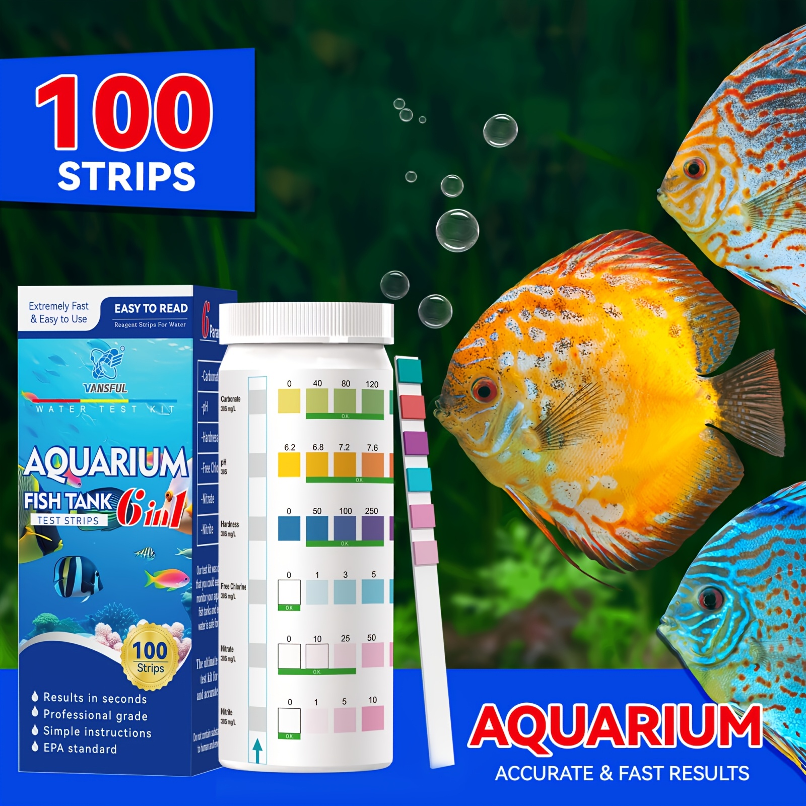 Aquarium Fish Tank 6-Item Water Quality Test Strips All-Round Detection Carbonate Nitrate Nitrite Hardness Residual Chlorine Ph Test Strips (100 Strips/Roll) - Image 7