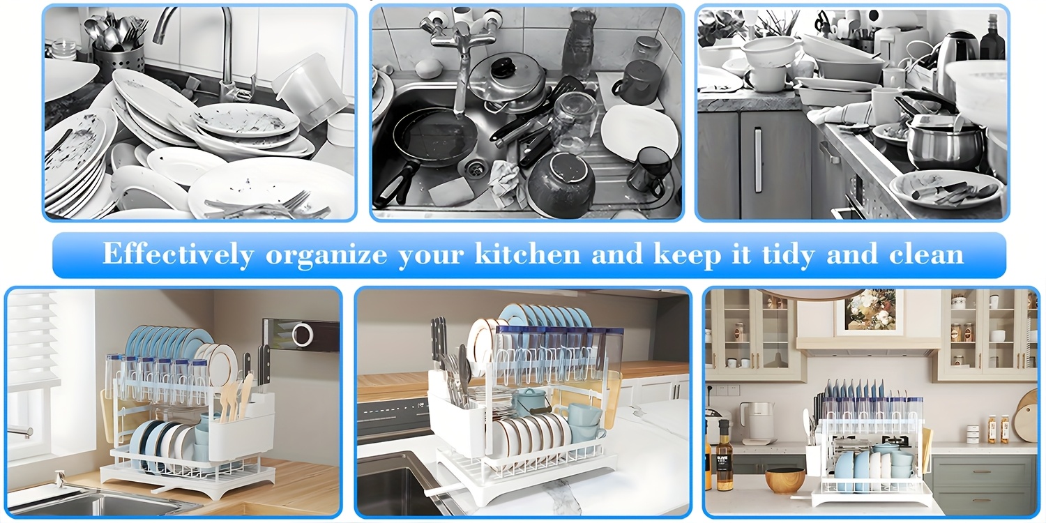 heavy duty space saving dish drying rack two tier kitchen organizer with draining board sturdy metal construction for plates bowls cups utensils compact countertop dish rack for home commercial kitchens sleek     storage solution rustresistant material busy households Product details 3
