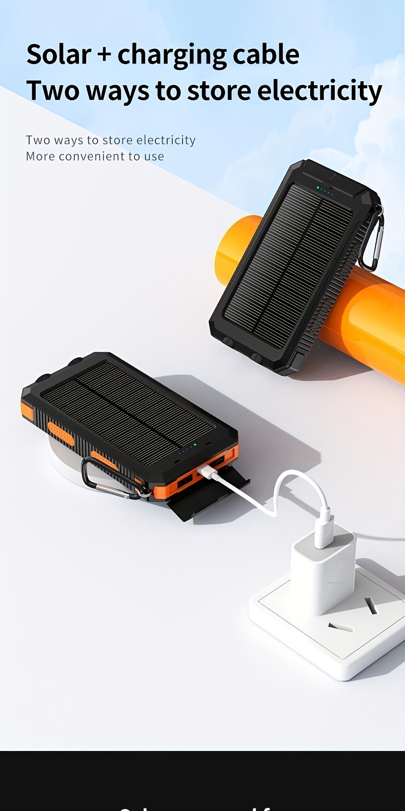 10000mah 5v2a fast charging multifunctional solar panel power bank with   led light large capacity rechargeable portable mobile phone charger dual flashlights dual usb port outdoor travel must have battery packs usb c ouput input for iphone   Product details 2