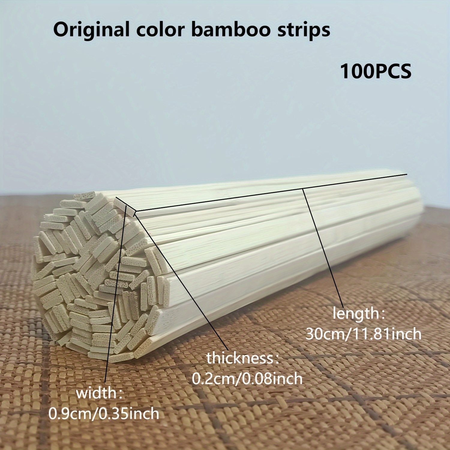 

Original Color Bamboo Strips Set Of 100pcs, 2mm Thickness, 9mm Width, 300mm Length