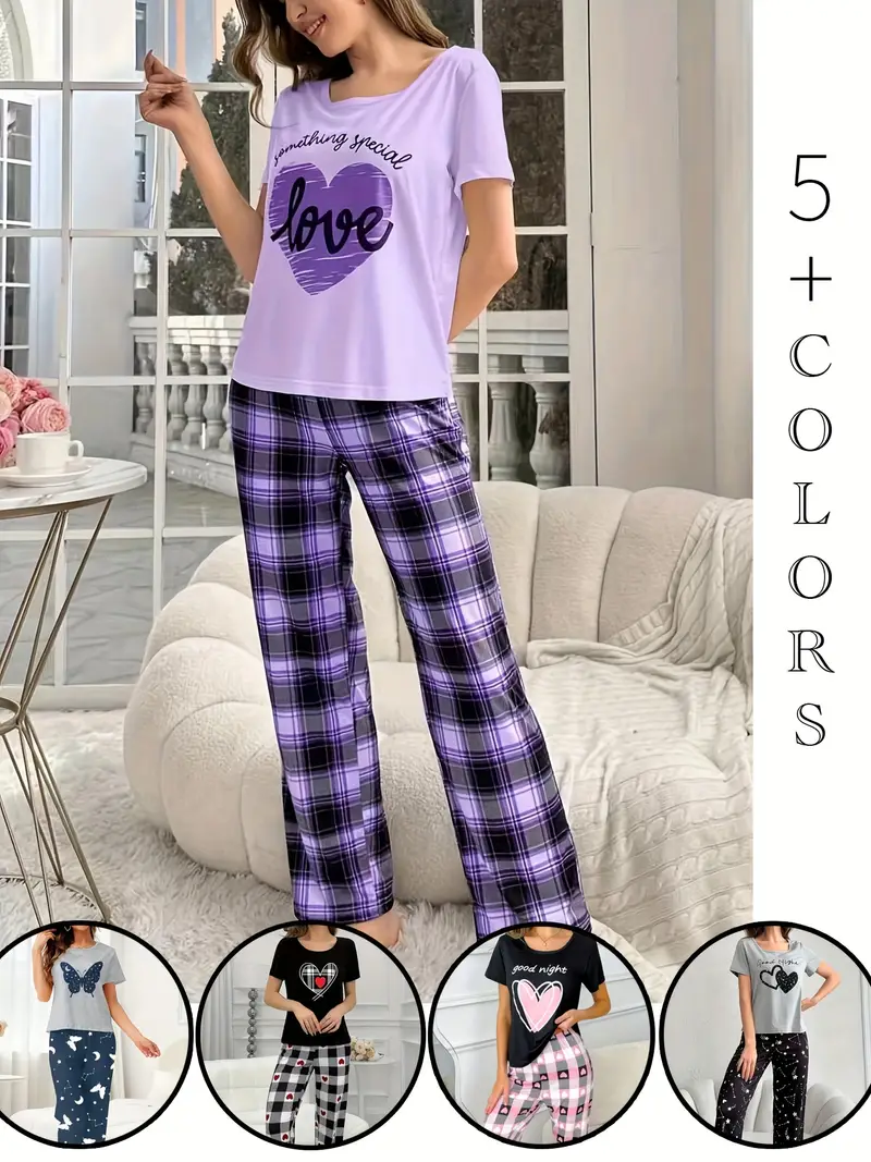 round neck pullover printed short sleeved trousers set home clothes outside Product details 1