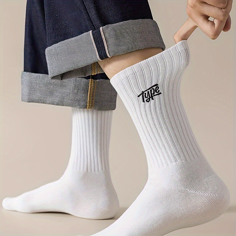 6 Pairs of Men'S Mid-Calf Socks, Japanese Style, Solid Color, Odor-Resistant, Sweat-Absorbing, Suitable for Basketball And Sports, Available in Black And White, Sweat-Resistant