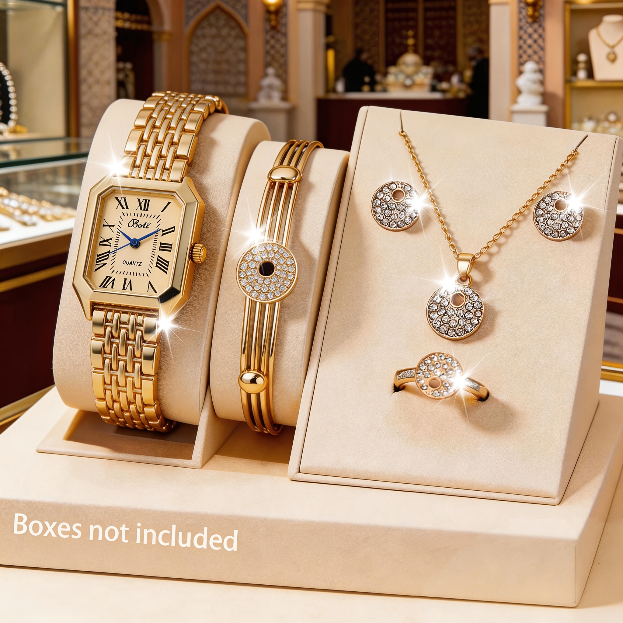 Image of 6pcs Women's Fashion Watch Accessory Set, Including Dial Quartz Watch, Bracelet, Earrings, Necklace, And Ring. A Gift For Your Girlfriend And Best Friend On Valentine's Day, Birthday, And Anniversary