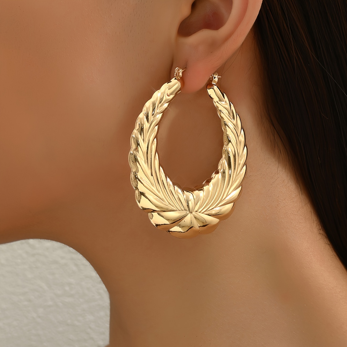 

Golden Wheat Pattern Hoop Earrings Iron Jewelry Vintage Elegant Style Suitable For Women Summer Party Earrings